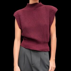 NWT Cider Knit Mock Neck Sleeveless Sweater with Shoulder Pads Maroon Sz Medium